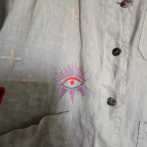 Johnny Was Linen Embroidered Shirt  XS Boho Western Cottagecore CoastalCowgirl - Picture 5 of 8